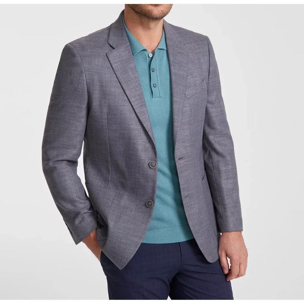 Nautica Men Modern Fit Active Stretch Structure Weave Red Sport Coat Grey 40R